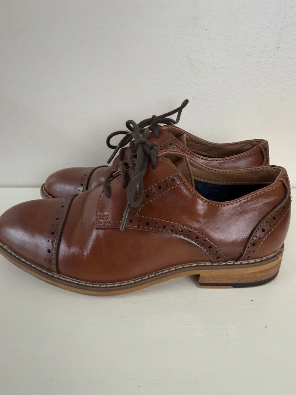 (S-2425) Ashford Hayes Tan Leather Cap-Toe Derby Shoes, Size: 13